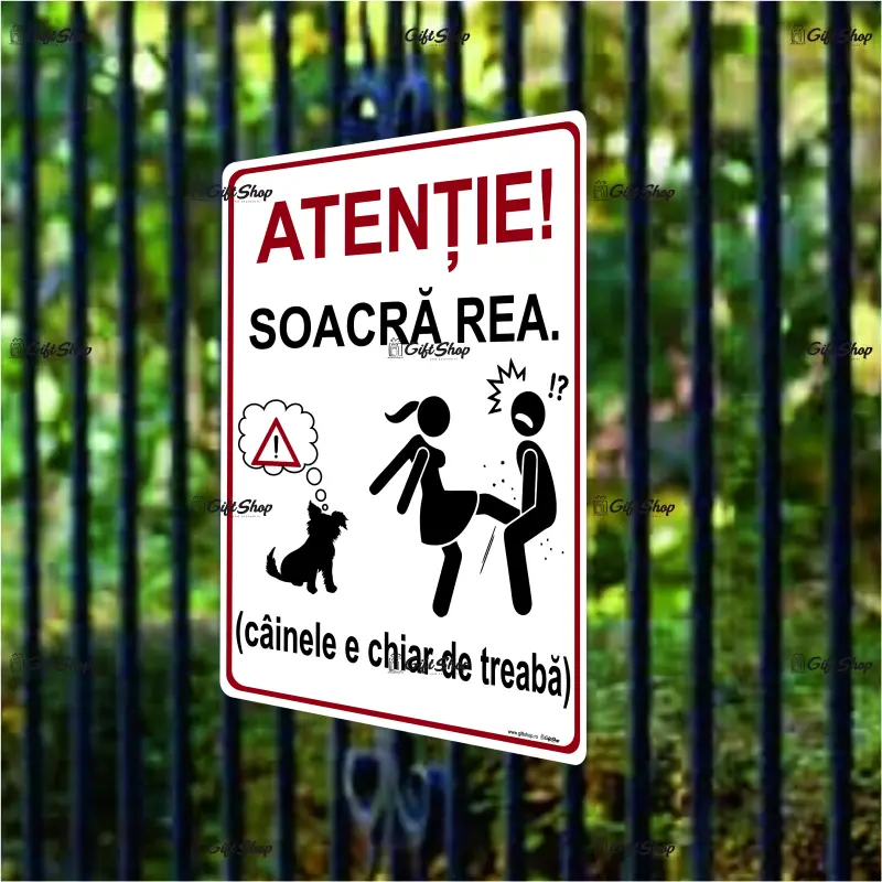 Atentie soacra rea, indicator amuzant 150x200 mm